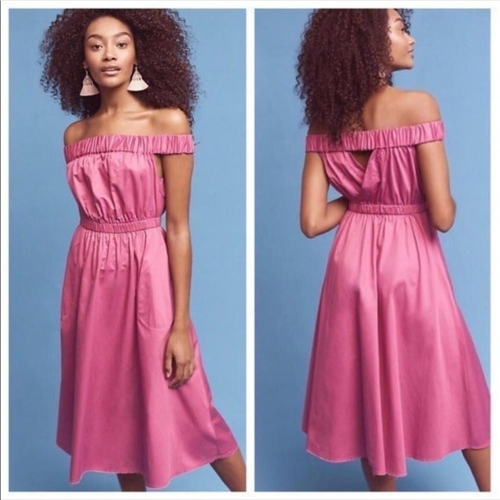 NEW Maeve by ANTHROPOLOGIE Mona Off-The-Shoulder MIDI Dress Size Petite Large